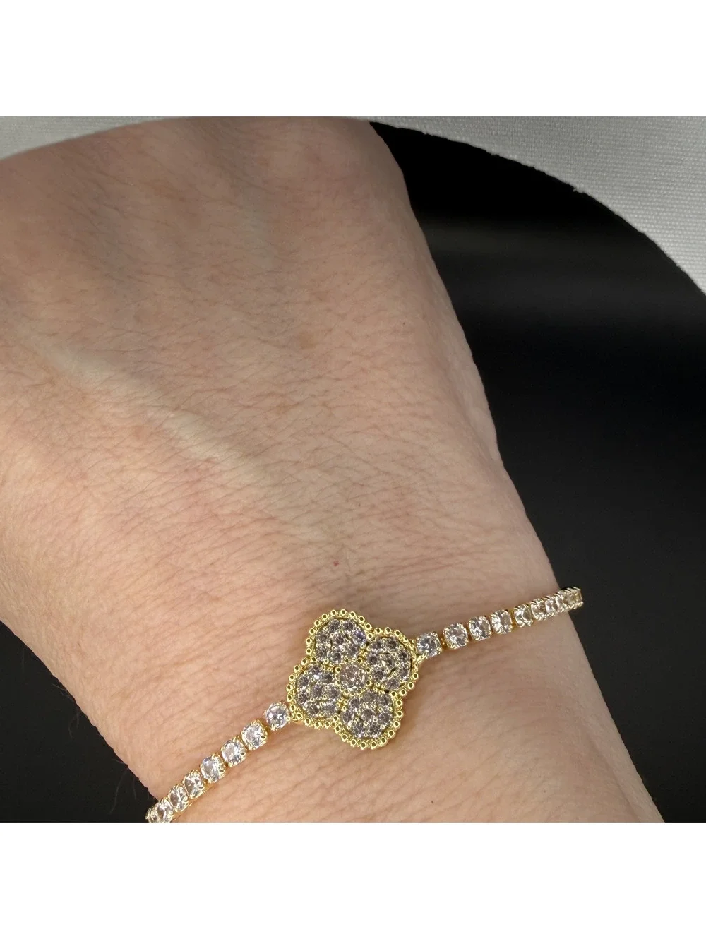 candy+clover gold pave crystal tennis gold tone bracelet